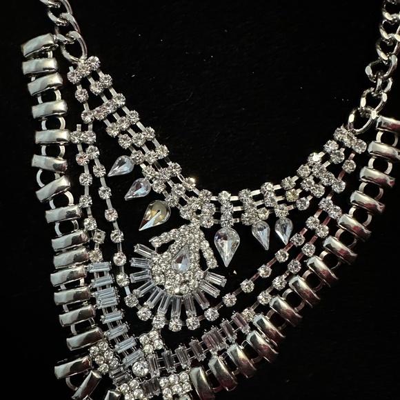 Vintage Rhinestone Statement Necklace – Silver-Tone Layered Costume Jewelry - Picture 2 of 4